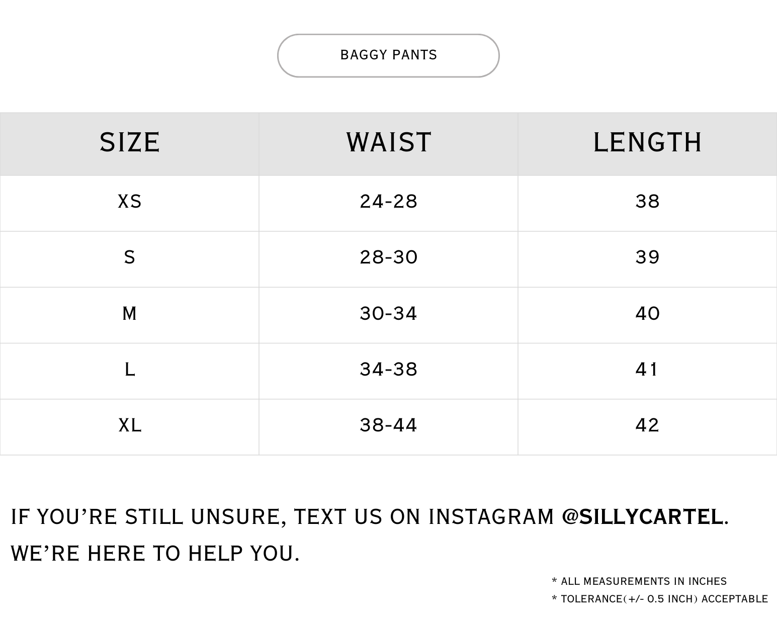 Size chart